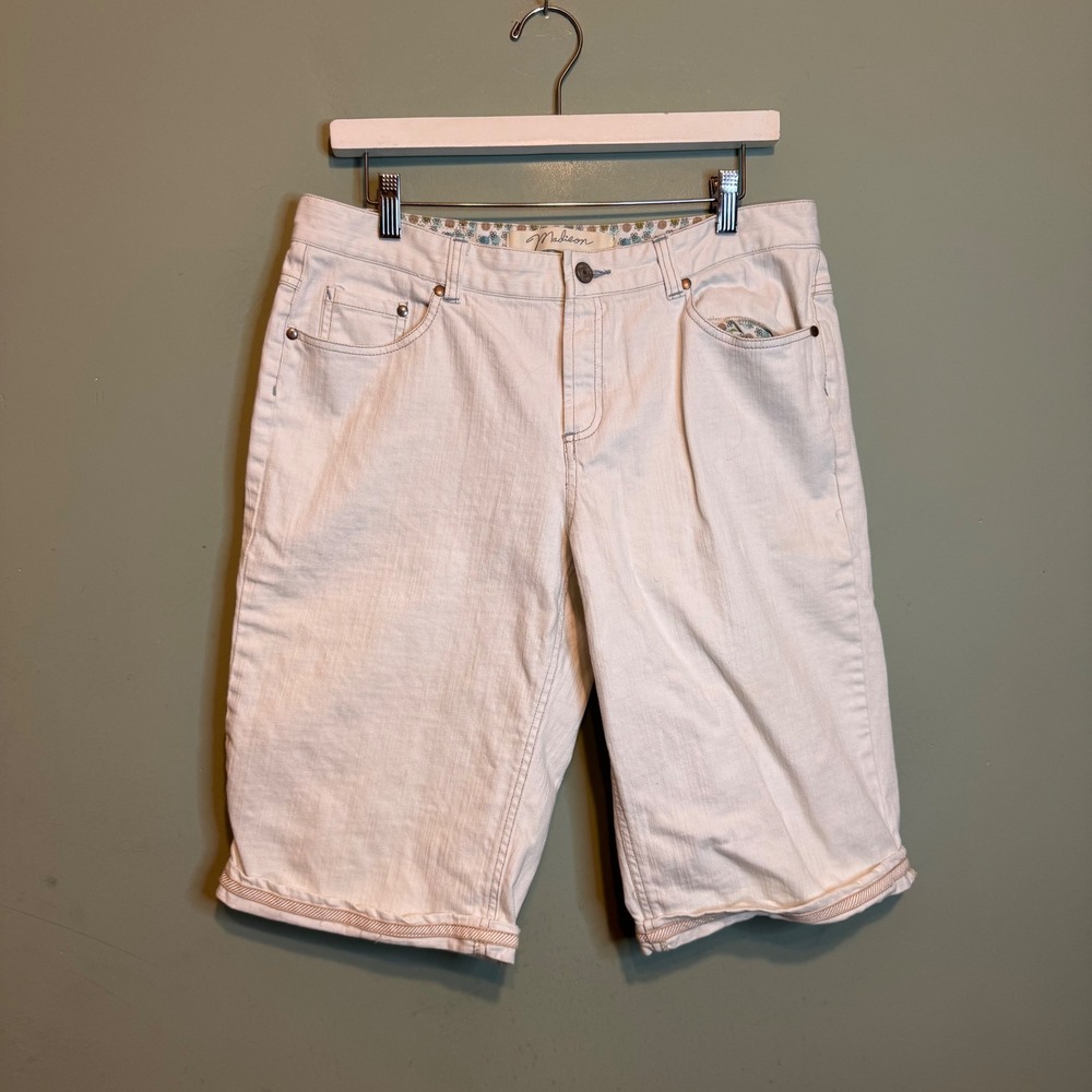Madison White Denim Bermuda Shorts Womens 12 Stretch Cuffed Summer Casual